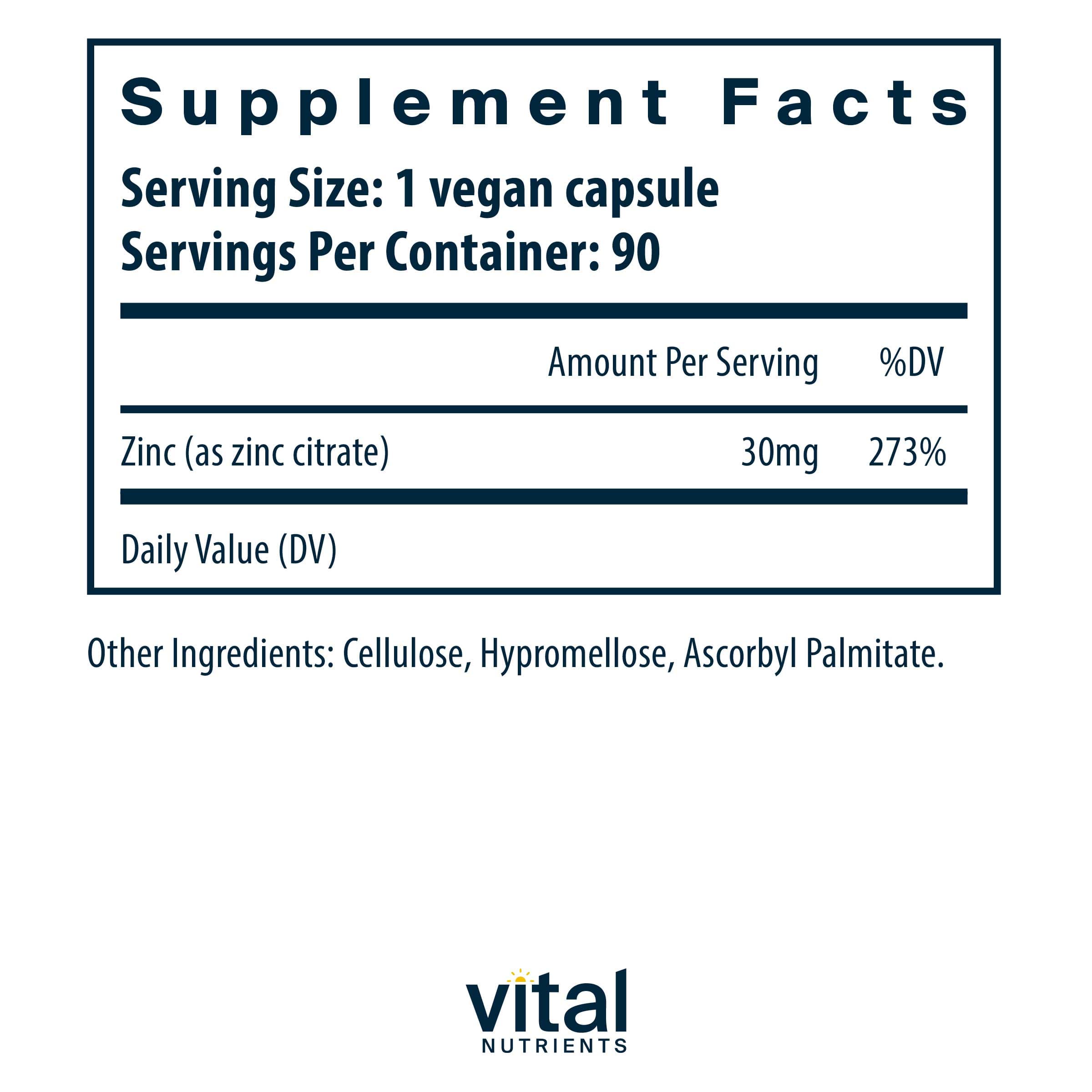 Vital Nutrients Zinc Citrate 30mg Ingredients