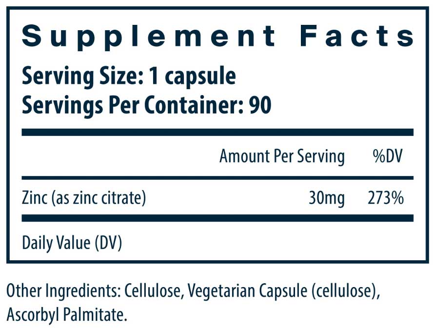 Vital Nutrients Zinc Citrate 30mg Ingredients