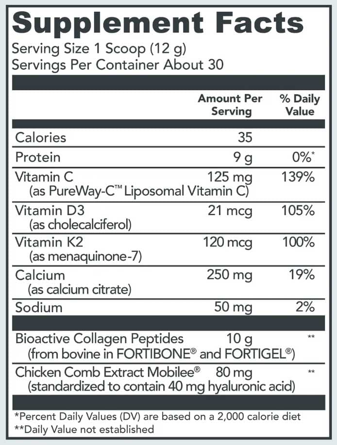 Vital Proteins Bioactive Collagen Complex Bone and Joint Support Ingredients
