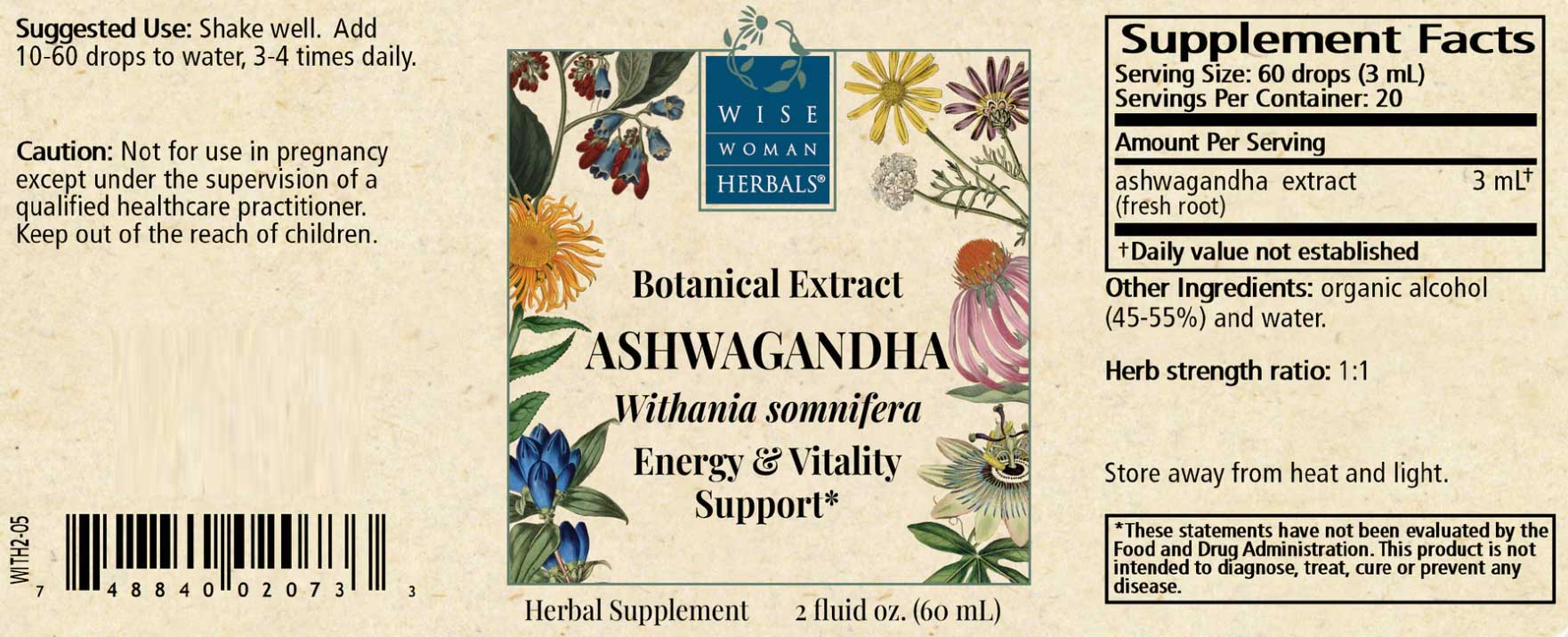 Wise Woman Herbals Ashwagandha (Withania Somnifera) Label