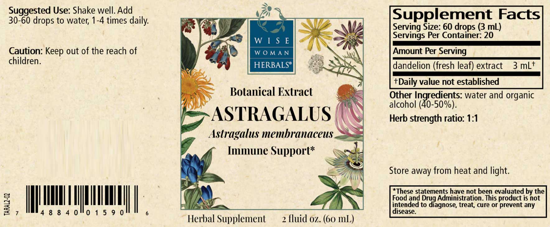 Wise Woman Herbals Astragalus (Astragalus membranaceus) Label