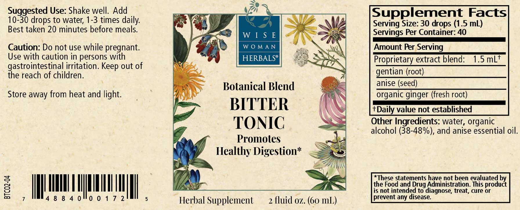 Wise Woman Herbals Bitter Tonic Label