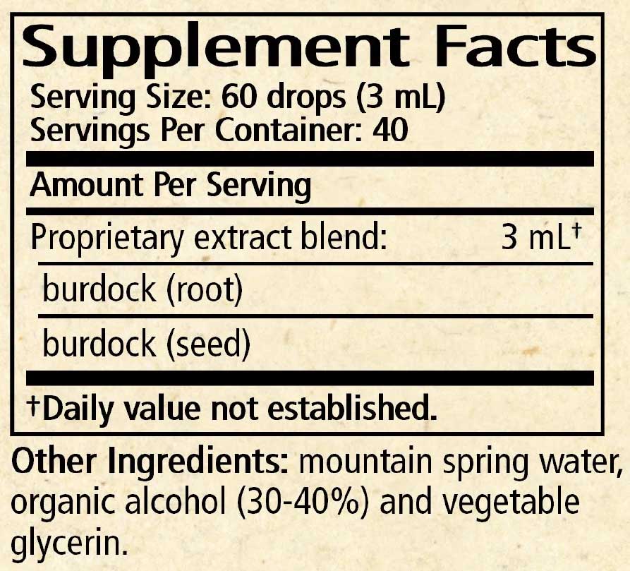 Wise Woman Herbals Burdock Balance (Arctium lap.) Ingredients