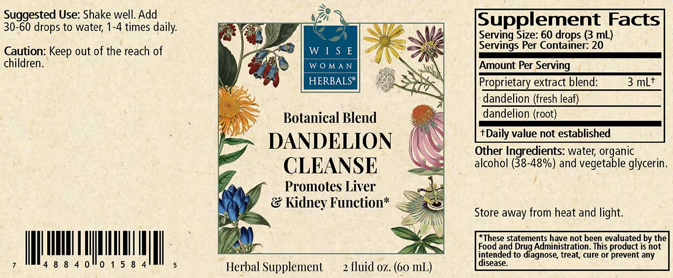 Wise Woman Herbals Dandelion Cleanse (Formerly Dandelion Taraxacum Officinale Whole Plant) Label