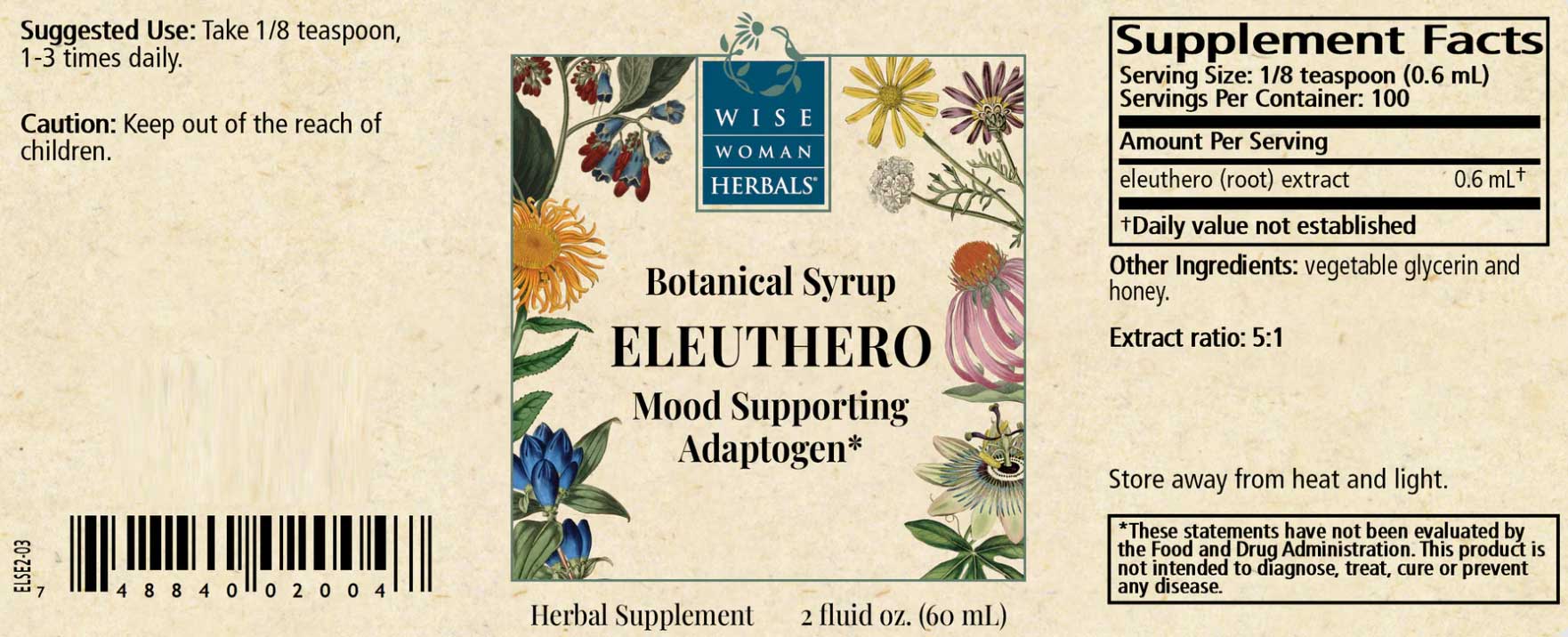 Wise Woman Herbals Botanical Syrup Eleuthero (Formerly Solid Extract) Label