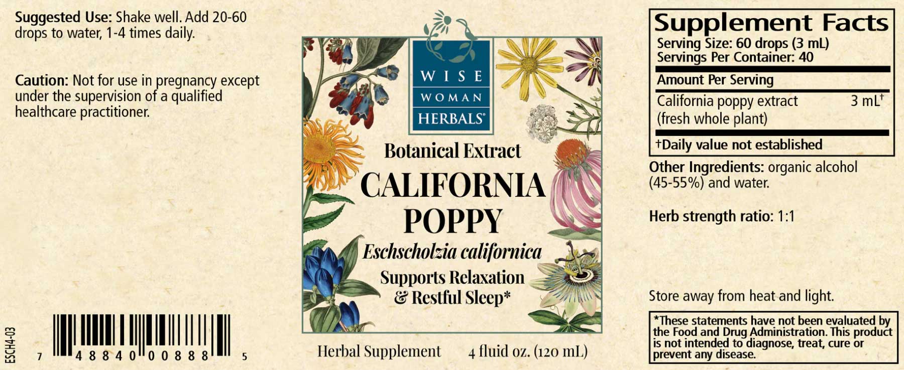 Wise Woman Herbals California Poppy (Eschscholzia californica) Label