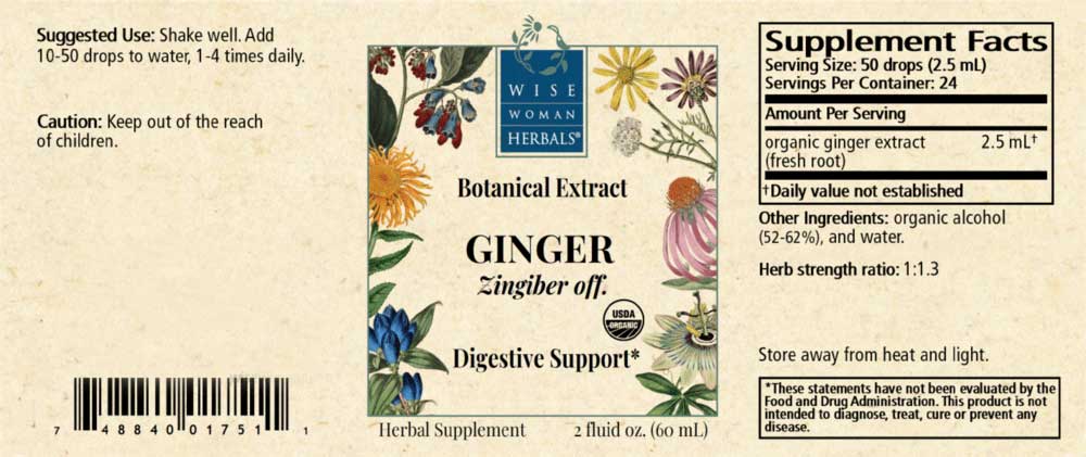 Wise Woman Herbals Ginger Zingiber Officinale Label