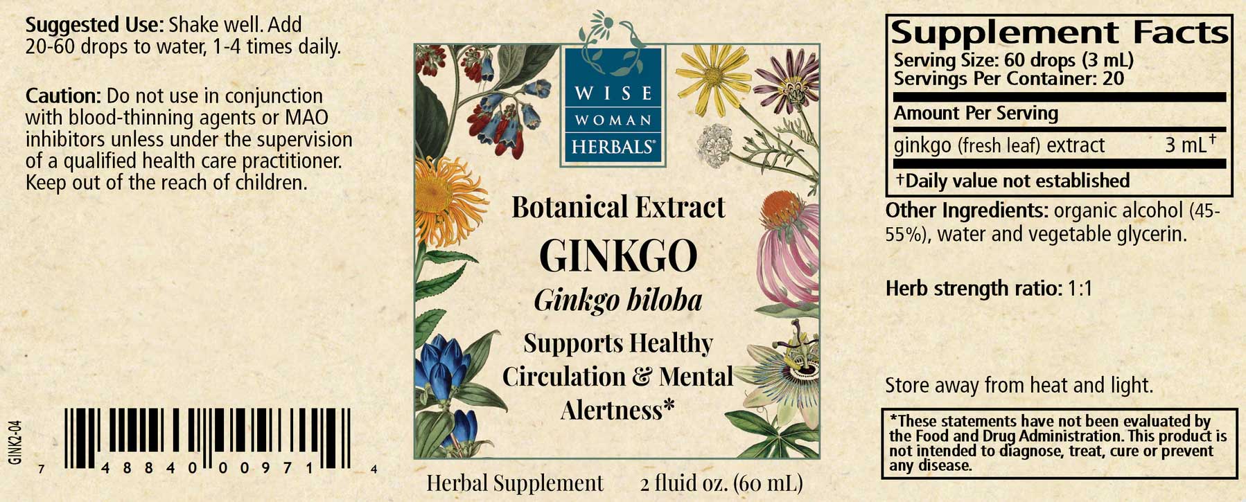 Wise Woman Herbals Ginkgo (Ginkgo biloba) Label