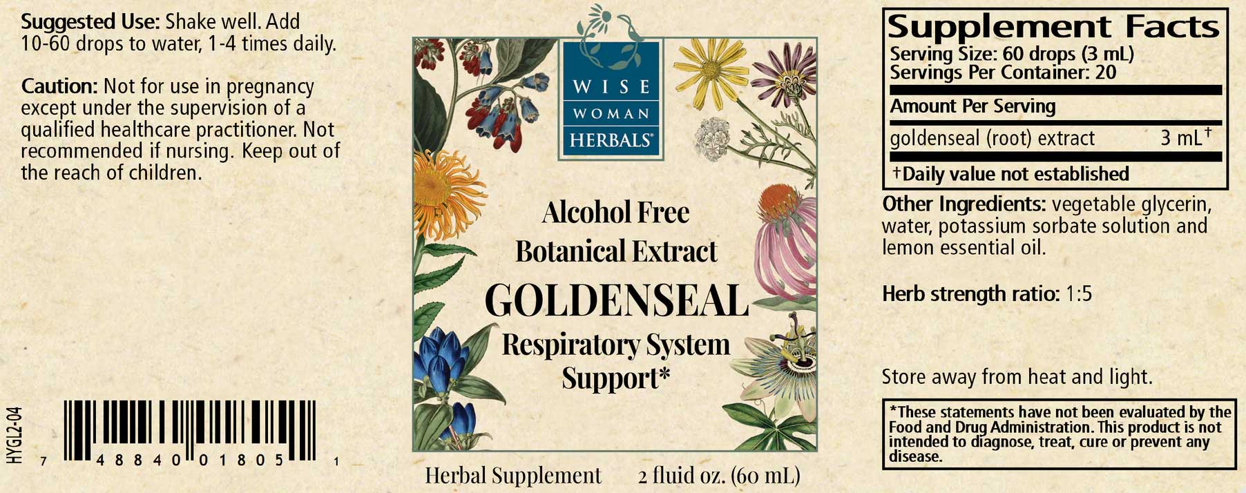 Wise Woman Herbals Goldenseal (Formerly Hydrastis Glycerite) Label