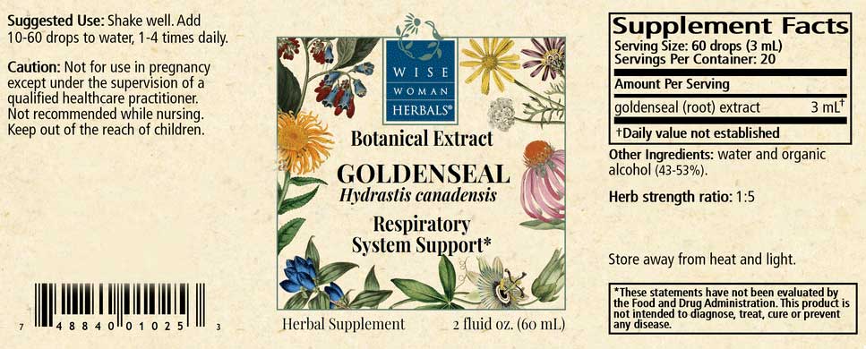 Wise Woman Herbals Goldenseal Hydrastis Canadensis Label
