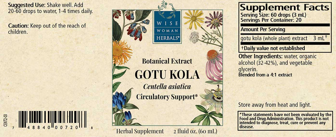 Wise Woman Herbals Gotu Kola (Centella asiatica) Label