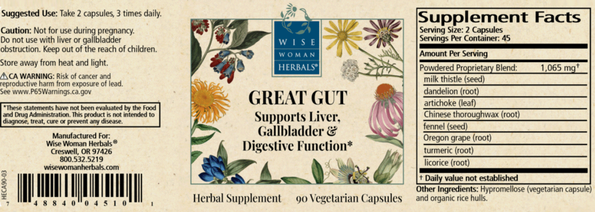 Wise Woman Herbals Great Gut (Formerly Hepacaps) Label