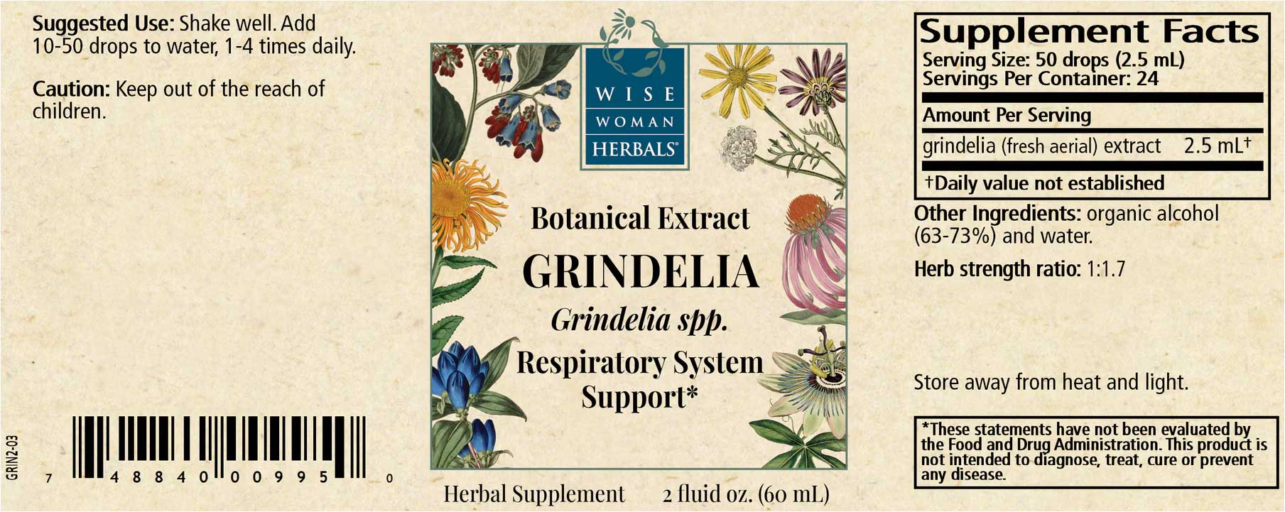 Wise Woman Herbals Grindelia (Grindelia spp.) Label