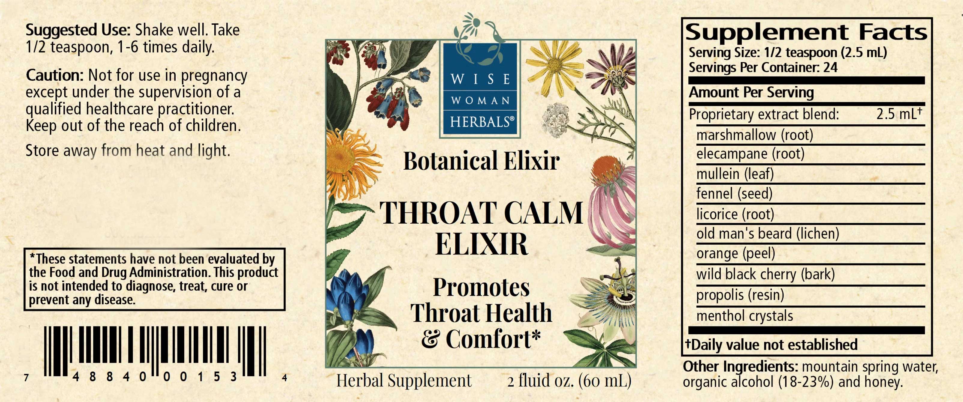 Wise Woman Herbals Herbal Throat Calm Elixir (Formerly Herbal CE I) Label