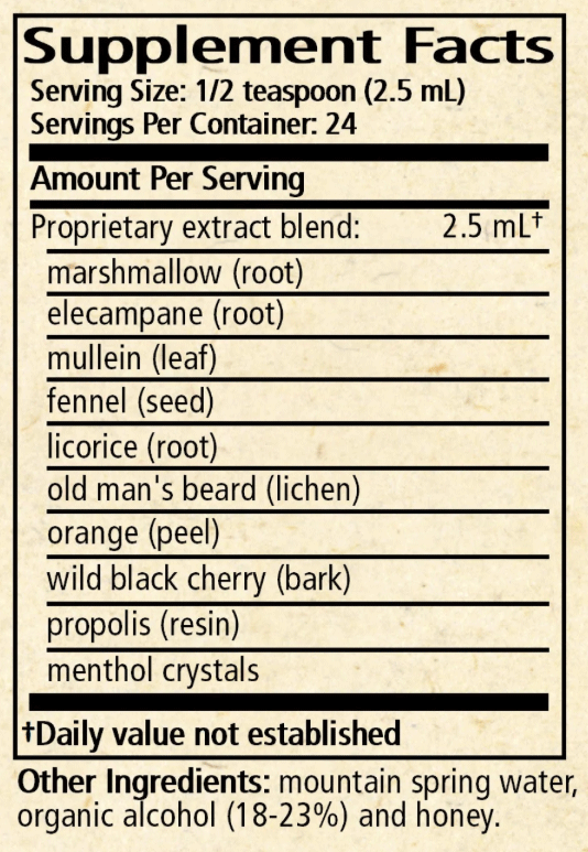 Wise Woman Herbals Herbal Throat Calm Elixir (Formerly Herbal CE I) Ingredients