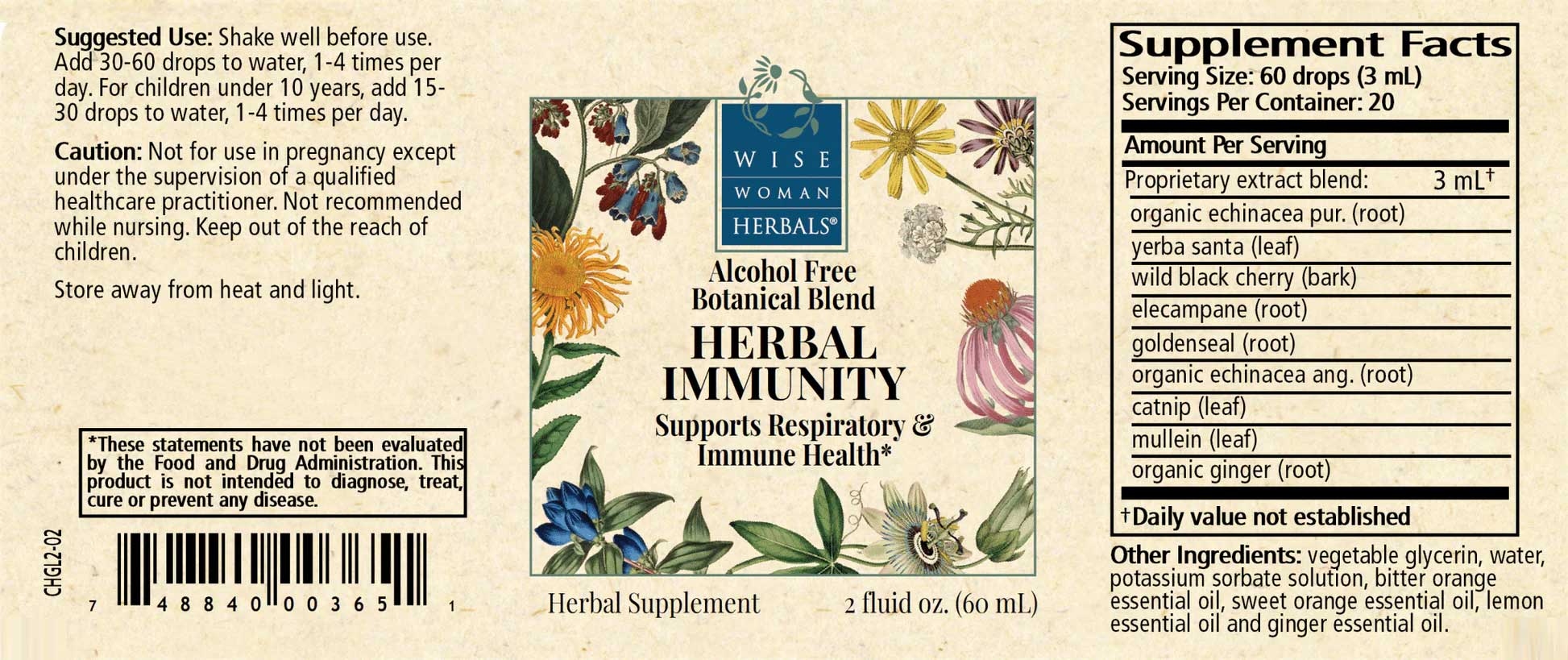 Wise Woman Herbals Herbal Immunity (Formerly Immune Glycerite) Label