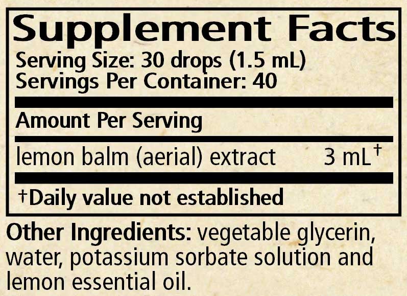 Wise Woman Herbals Lemon Balm (Formerly Melissa/ Lemon Balm Glycerite) Ingredients