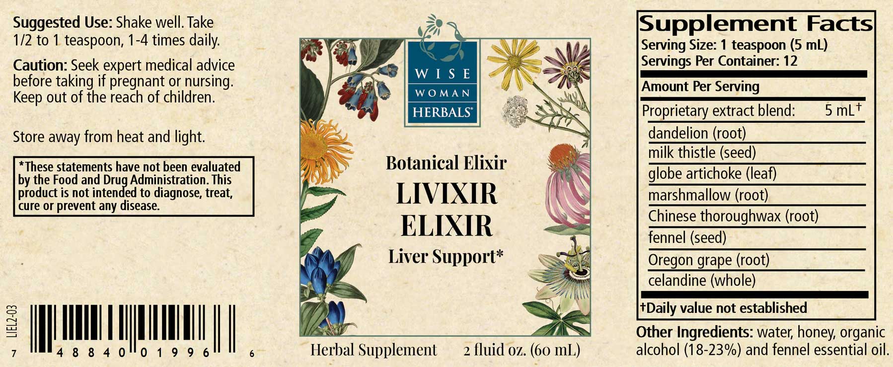 Wise Woman Herbals Livixir Elixir Label