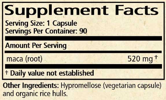Wise Woman Herbals Maca Vitality Ingredients