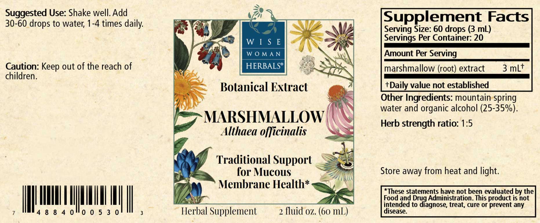 Wise Woman Herbals Marshmallow (Althaea officinalis) Label