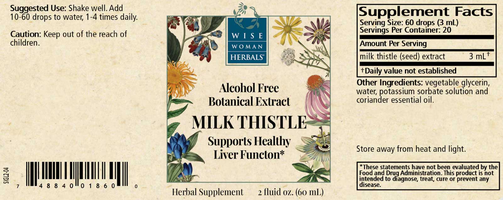 Wise Woman Herbals Milk Thistle (Formerly Milk Thistle Glycerite) Label