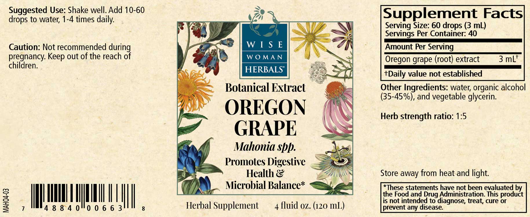 Wise Woman Herbals Oregon Grape (Mahonia Spp.) Label