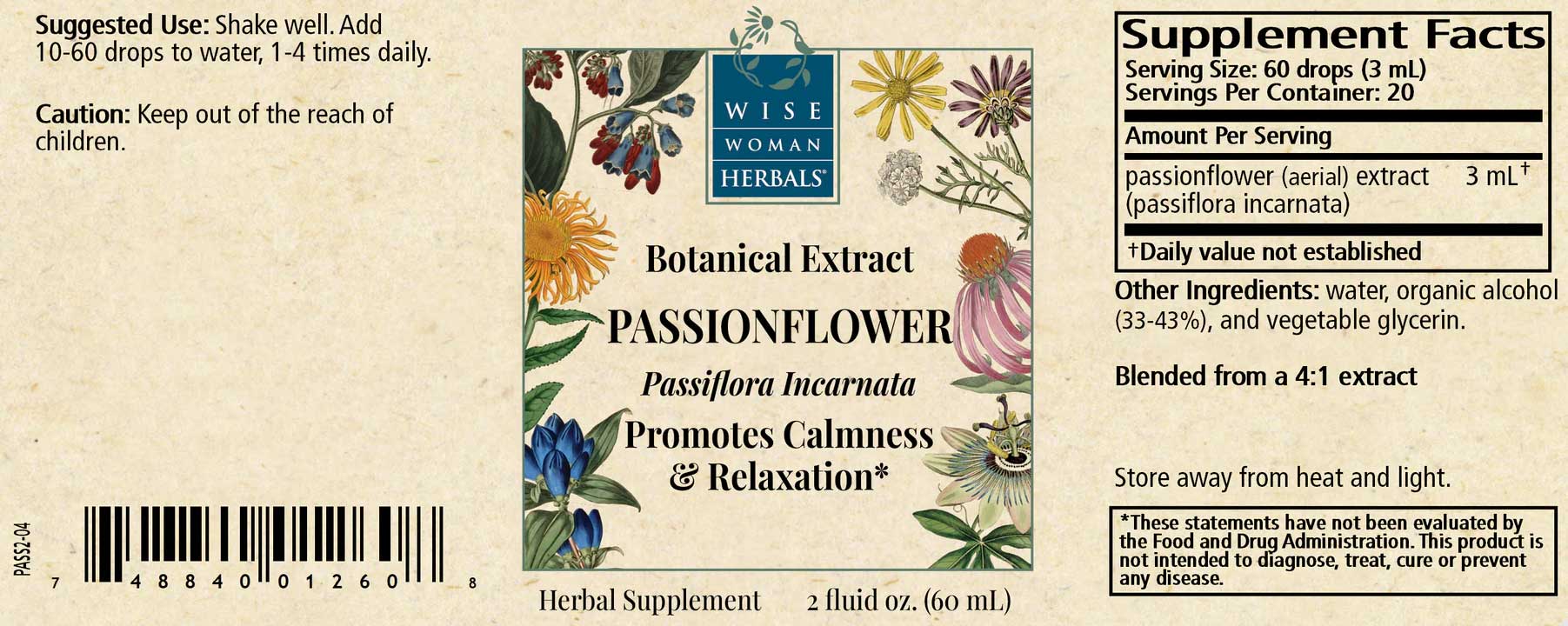 Wise Woman Herbals Passionflower (Formerly Passiflora Incarnata Passionflower) (1:5) Label