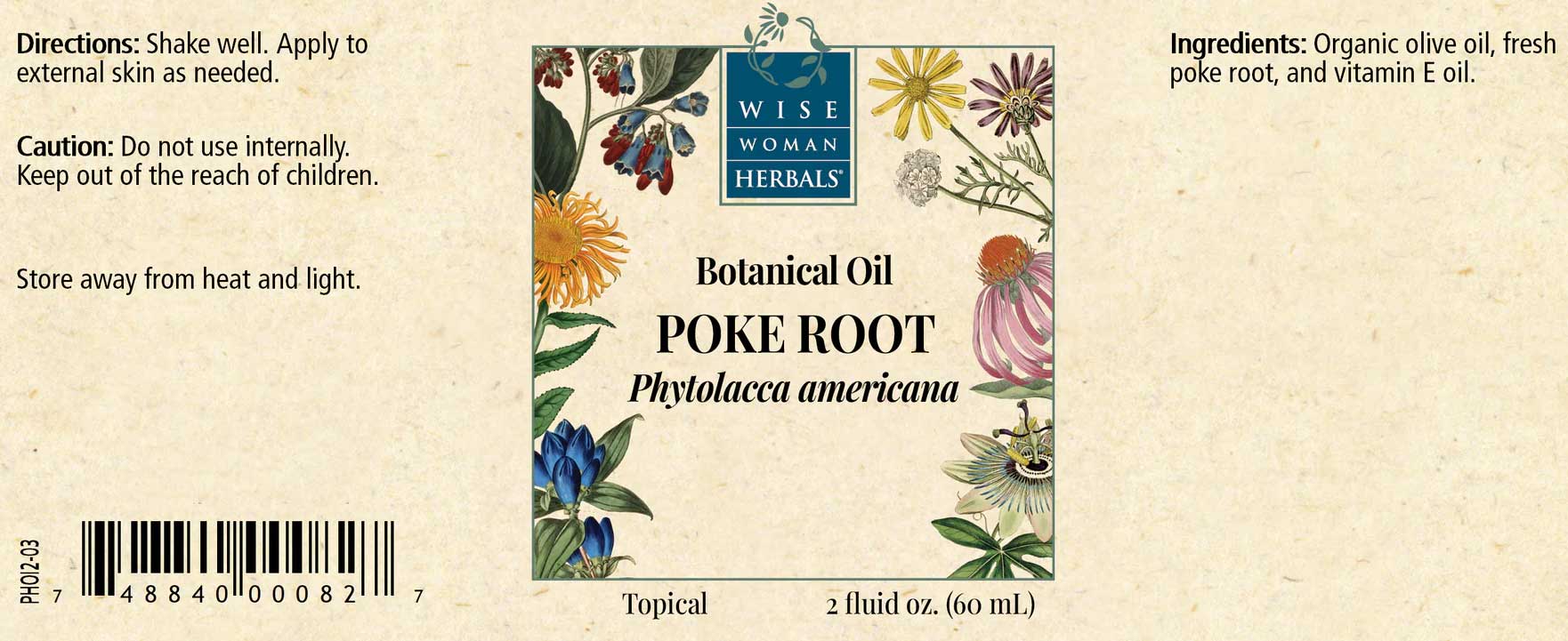 Wise Woman Herbals Poke Root (Phytolacca Oil) Label