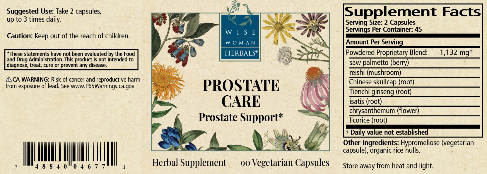 Wise Woman Herbals Prostate Care (Formerly PSA Capsules) Label