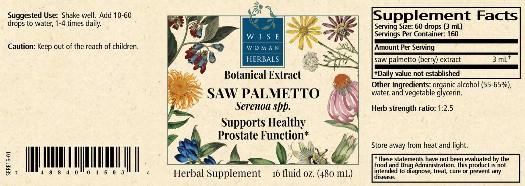 Wise Woman Herbals Saw Palmetto (Serenoa spp.) Label