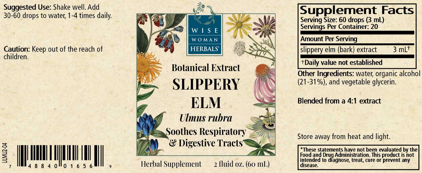 Wise Woman Herbals Slippery Elm (Ulmus spp.) Label