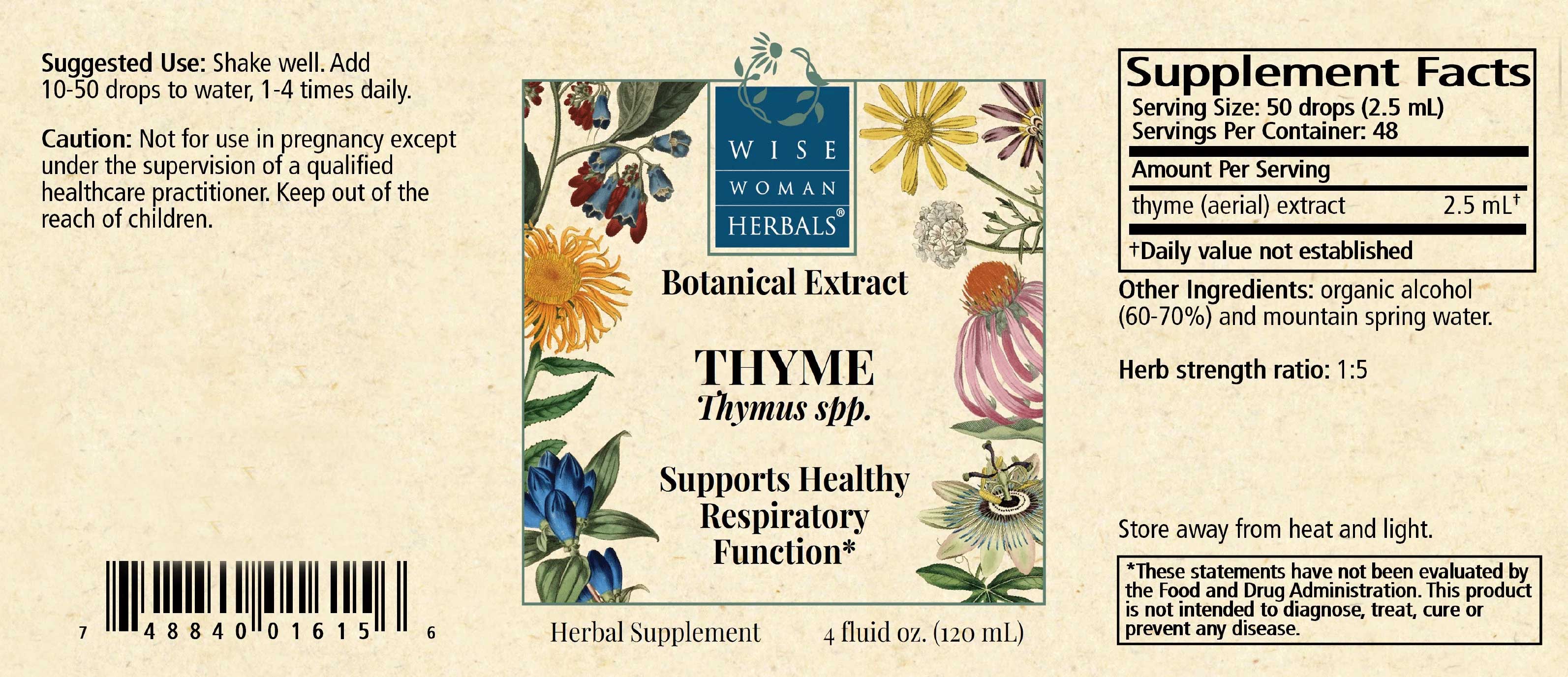 Wise Woman Herbals Thyme Thymus Spp. Label