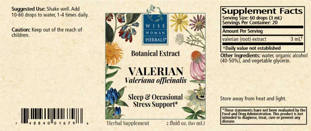 Wise Woman Herbals Valerian Valeriana Officinalis Label