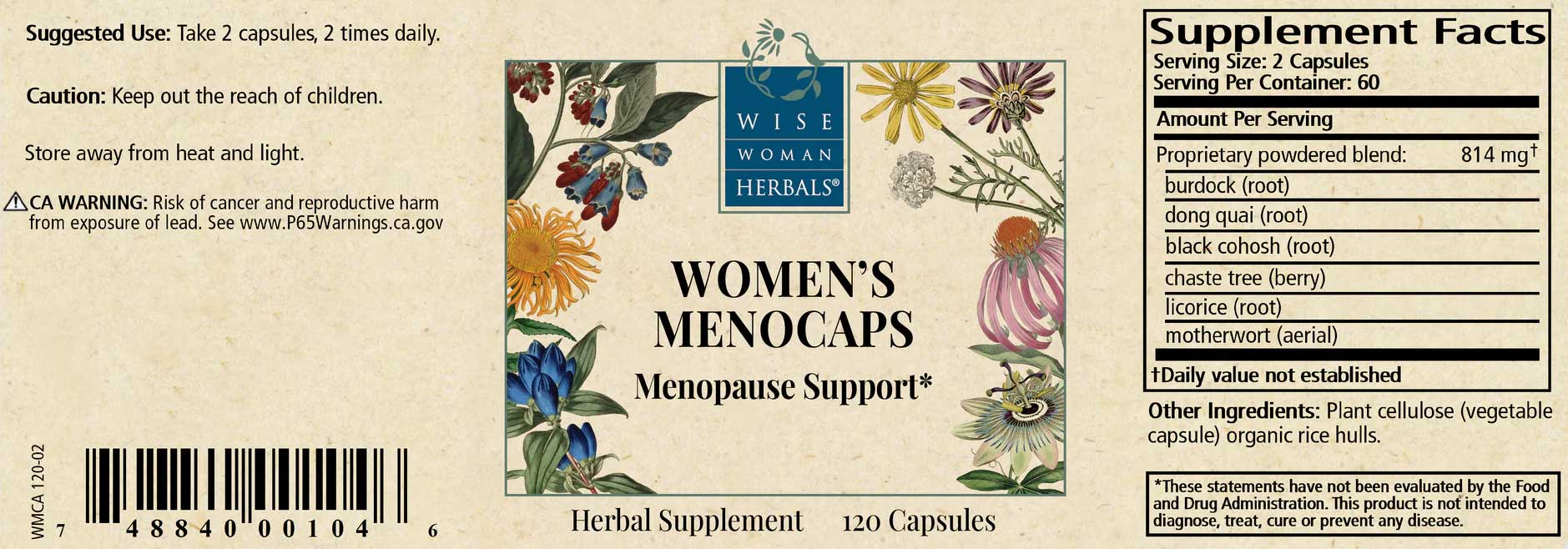 Wise Woman Herbals Women's Menocaps Label