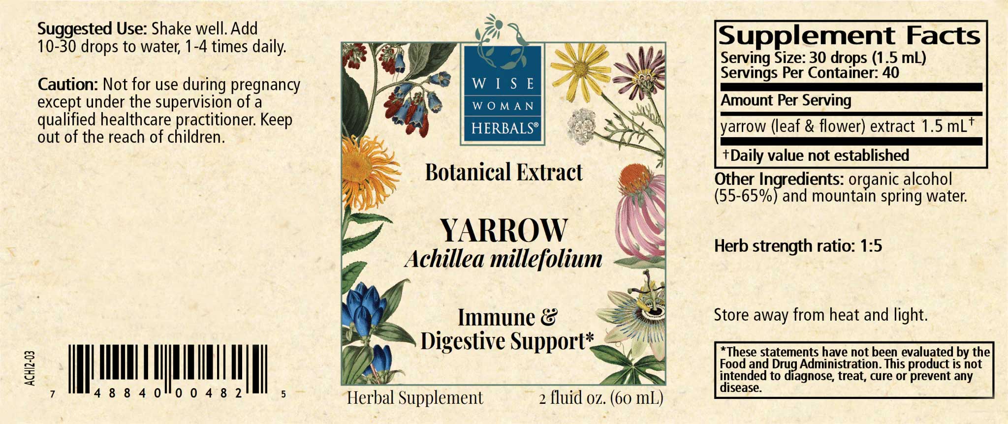 Wise Woman Herbals Yarrow (Achillea millefolium) Label
