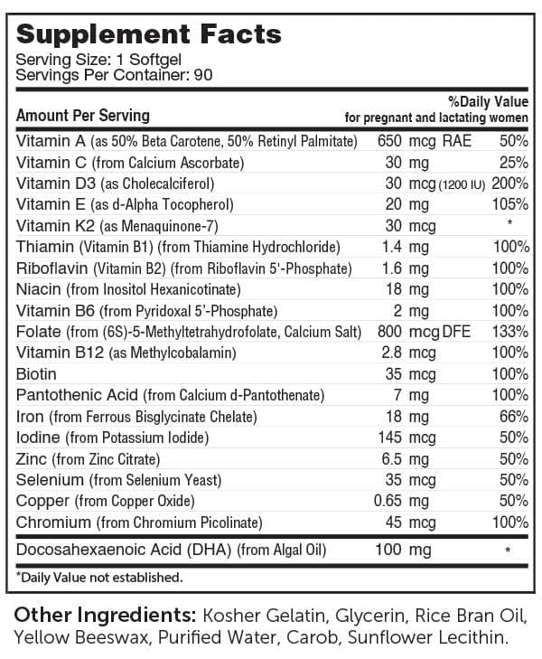 Advanced Nutrition By Zahler Mighty Mini Prenatal + DHA Ingredients