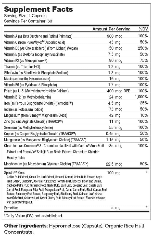 Advanced Nutrition By Zahler Multivitamin One Daily Ingredients