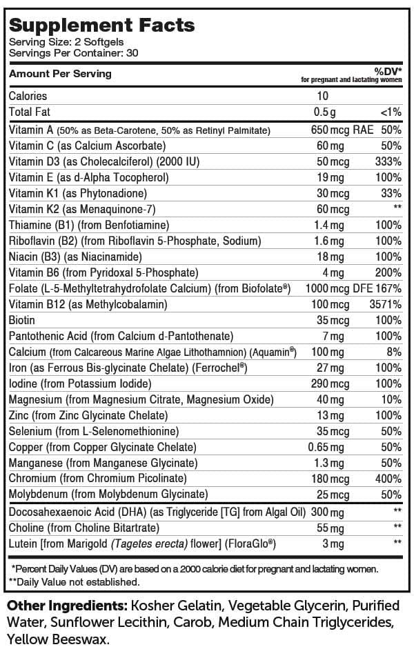 Advanced Nutrition By Zahler Prenatal +DHA Ingredients