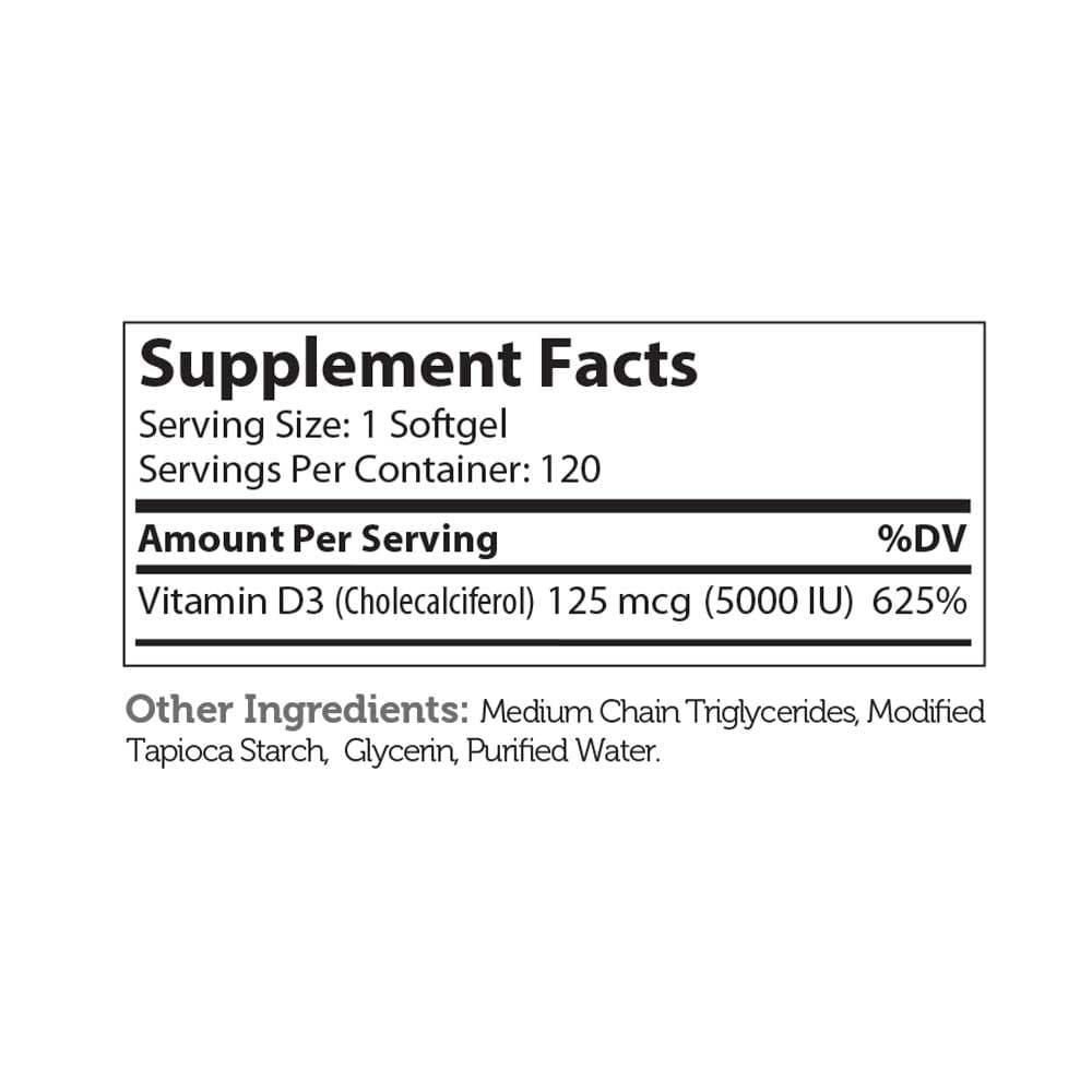 Advanced Nutrition By Zahler Vitamin D3 5000 IU Softgels Ingredients