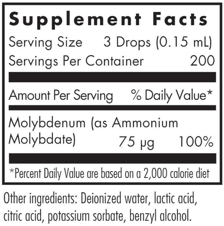 Allergy Research Group Liquid Molybdenum Ingredients