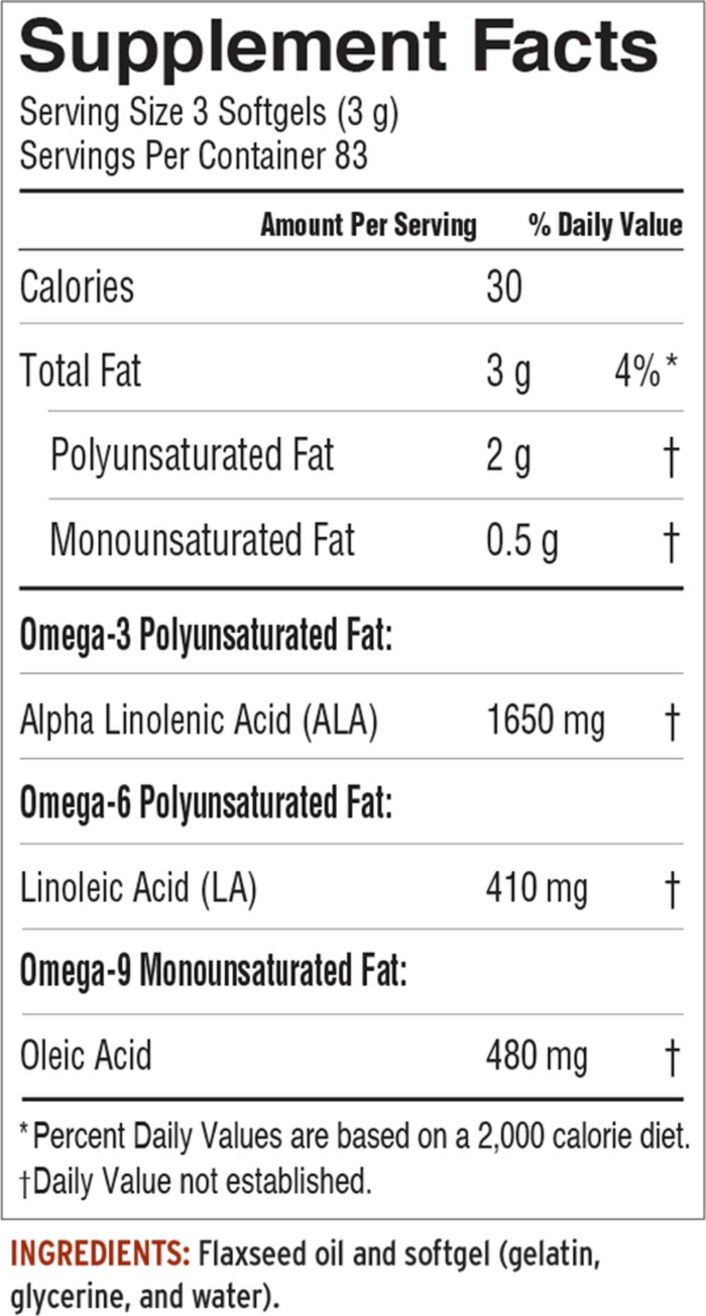 Barlean's Organic Oils Fresh Flax Oil Softgels Ingredients