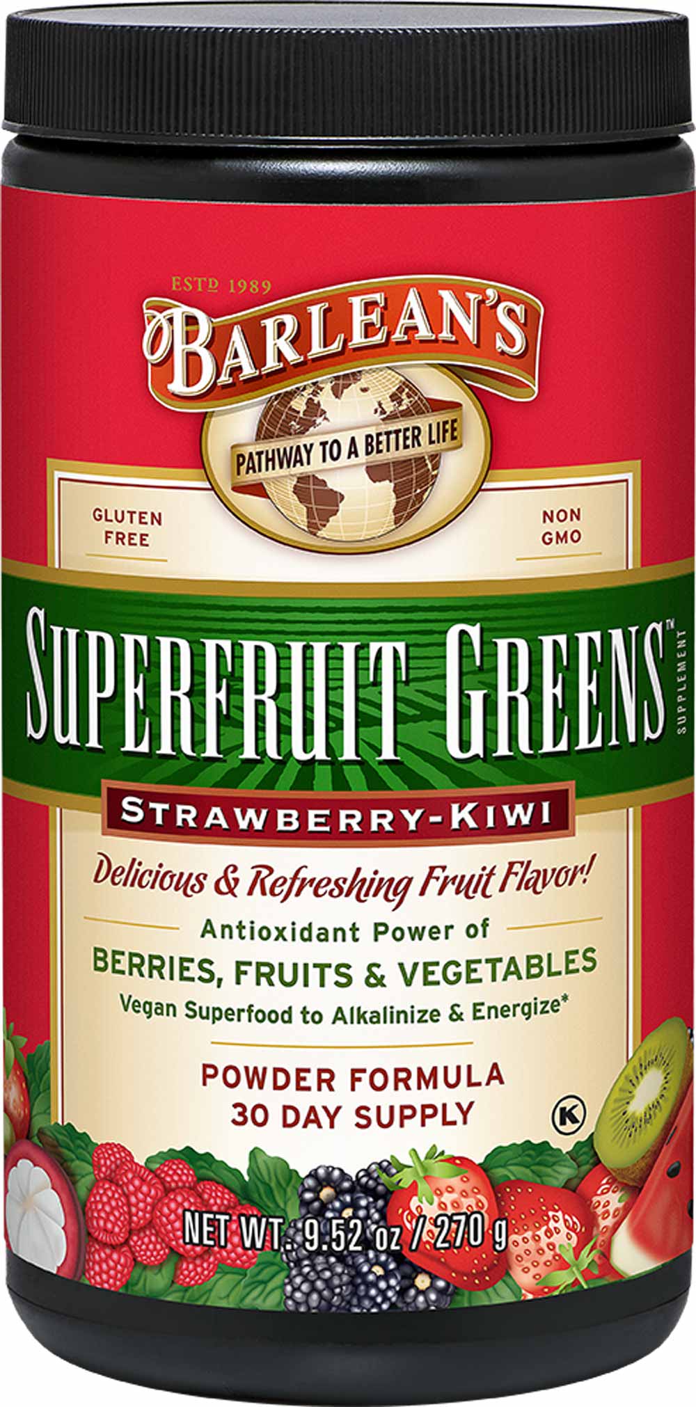 Barlean's Organic Oils Superfruit Strawberry Kiwi Greens™ Powder