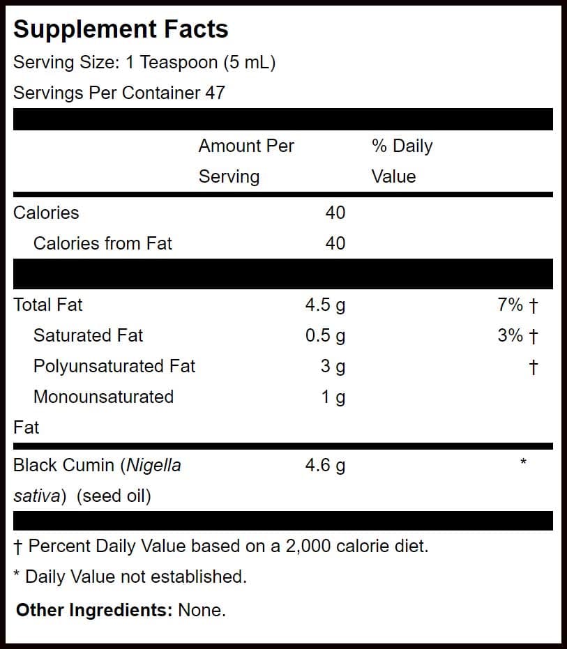 BioGenesis Black Seed Oil Ingredients