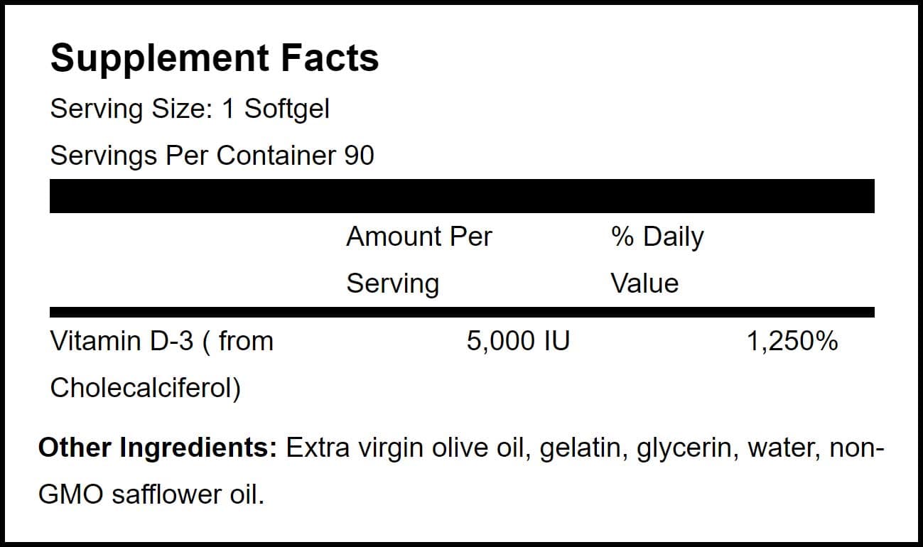 BioGenesis Vitamin D 5000 IU Ingredients