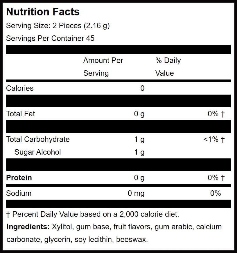 BioGenesis Xylitol Fruit Gum Ingredients