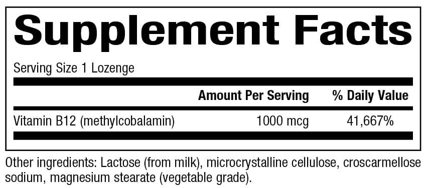 Bioclinic Naturals B12 Methylcobalamin 1000 mcg Ingredients