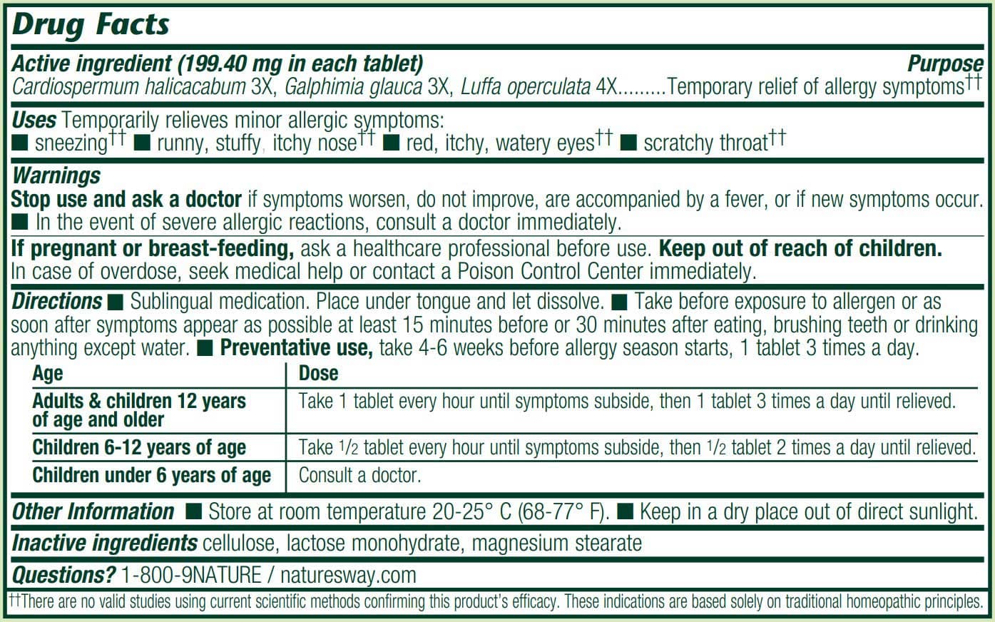 Boericke & Tafel Allergiemittel AllerAide Ingredients