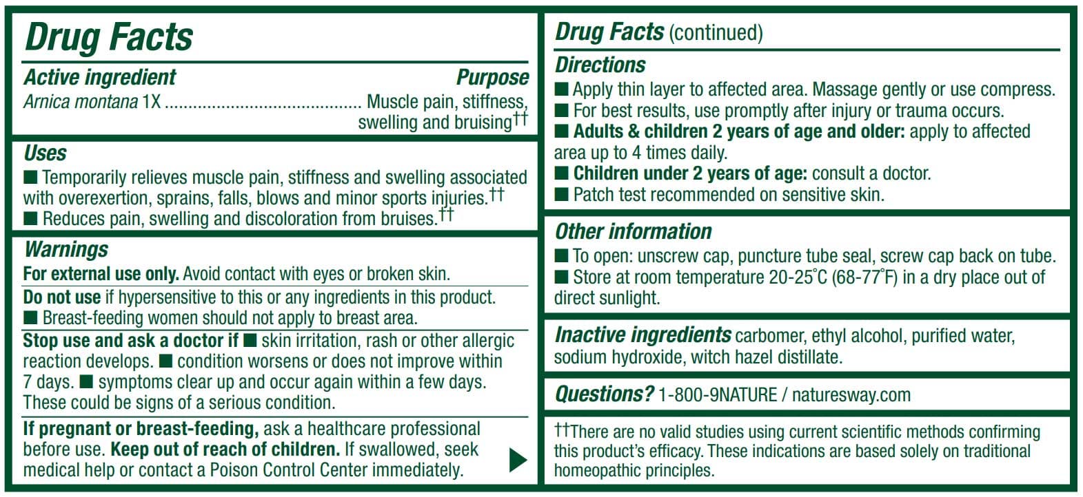 Boericke & Tafel Arniflora Arnica Gel Ingredients