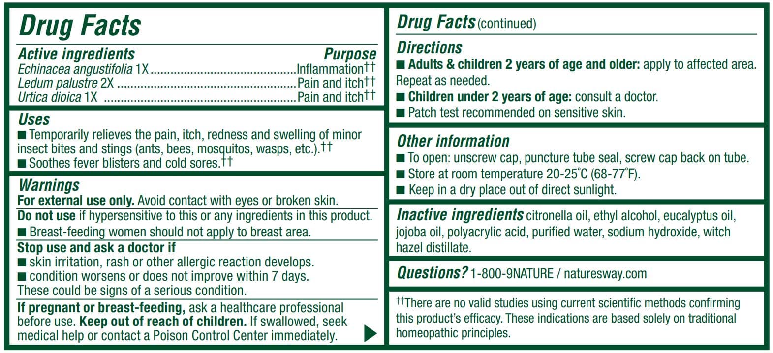 Boericke & Tafel SssstingStop Gel Ingredients