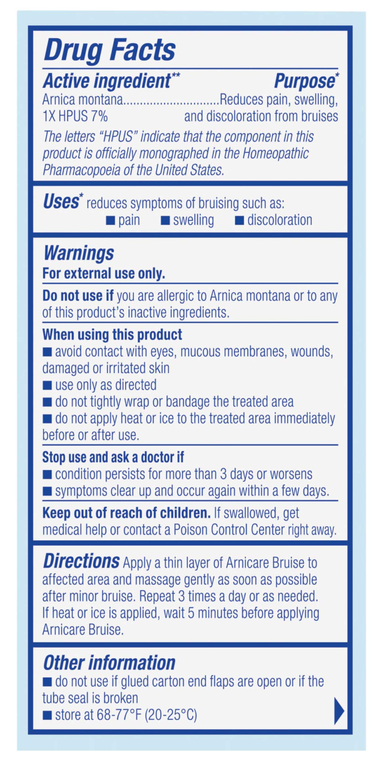 Boiron Homeopathics Arnicare Bruise Cream Ingredients